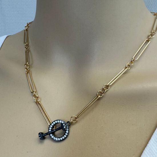 Wholesale Oxidized 925 Sterling Silver Round CZ Stone Toggle 15mm (Sold per set)