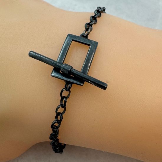 Wholesale Oxidized 925 Sterling Silver Wavy Rectangle Toggle Clasp - 10x16mm (Sold Per Set)