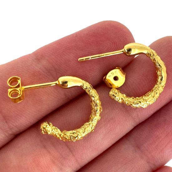 Wholesale Gold Over 925 Sterling Silver Textured Half Hoops - 14mm - Sold Per Pair