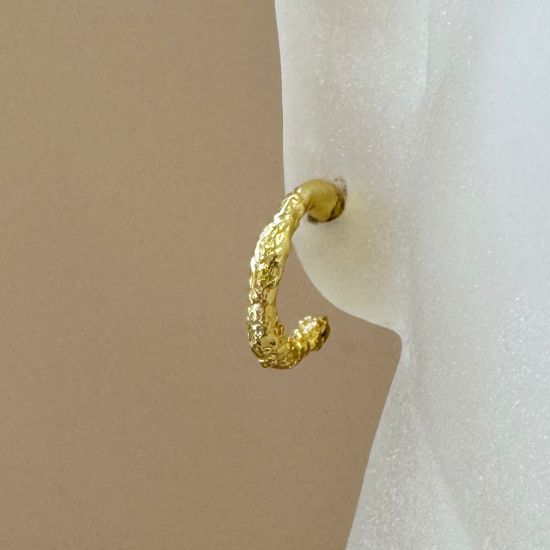 Wholesale Gold Over 925 Sterling Silver Textured Half Hoops - 14mm - Sold Per Pair