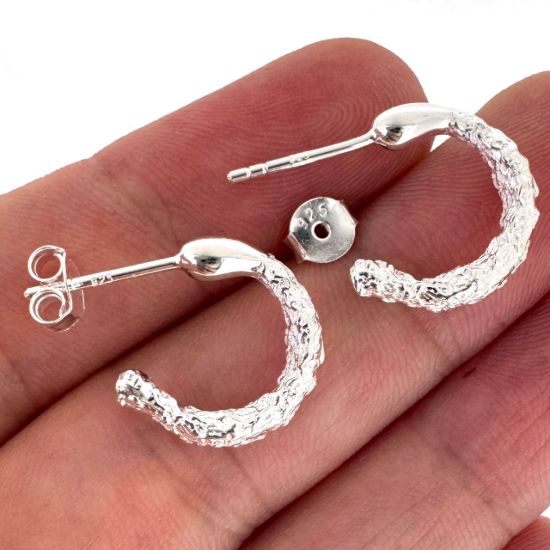 Wholesale 925 Sterling Silver Textured Half Hoops-14mm