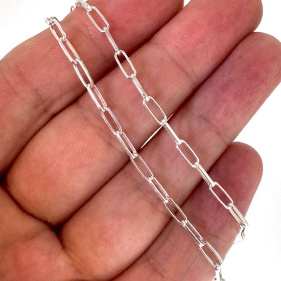 Wholesale 925 Sterling Silver 2.5*6.2mm Paperclip Long Box Chain - Unfinished Bulk Chain (sold per foot)