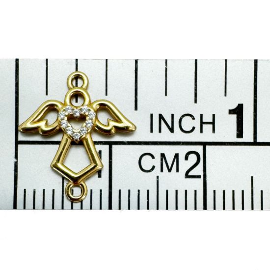Wholesale Gold Over 925 Sterling Silver Angel Connector with CZ Heart - 10mm (sold per piece)