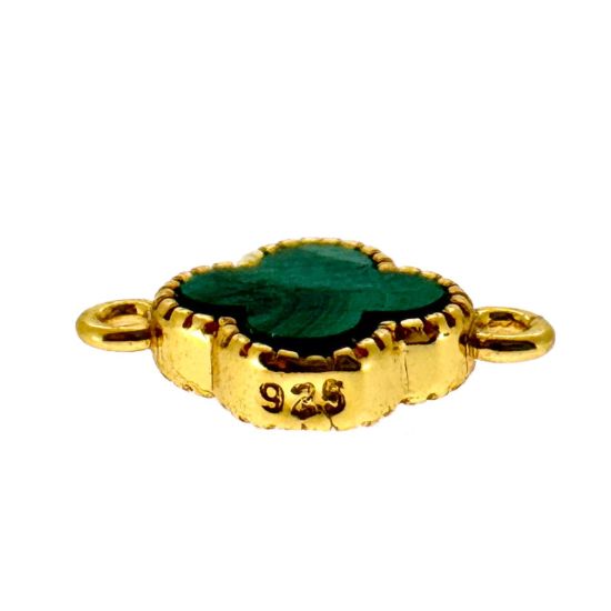 Wholesale Gold Over 925 Sterling Silver Clover Shaped Malachite Connector - 7.5mm (sold per piece)