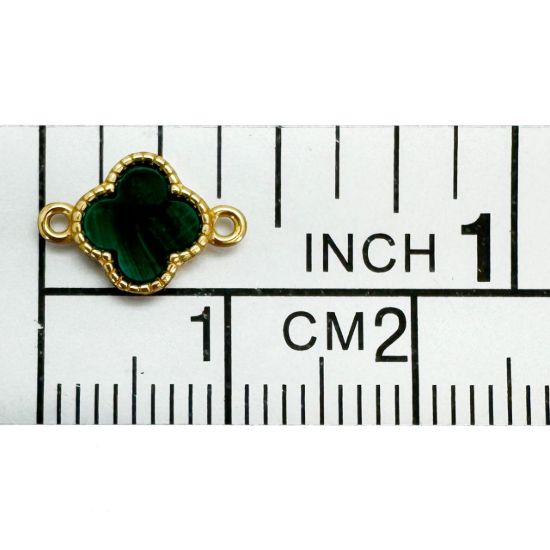 Wholesale Gold Over 925 Sterling Silver Clover Shaped Malachite Connector - 7.5mm (sold per piece)
