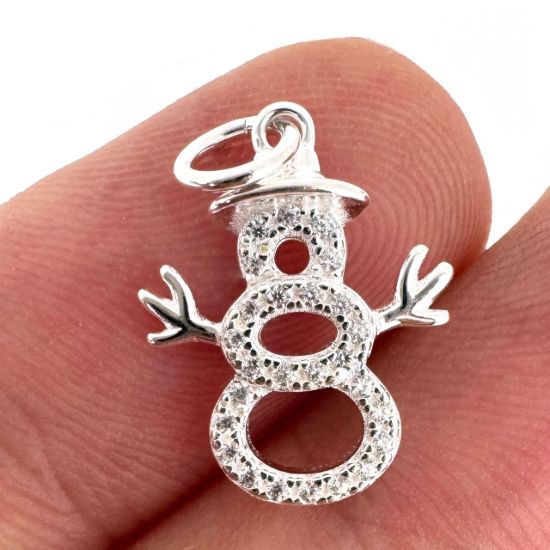 Wholesale 925 Sterling Silver Snowman Charm with CZ Stones - 15mm (sold per piece)