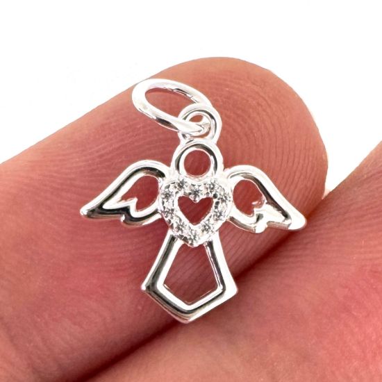 Wholesale 925 Sterling Silver Angel Charm with CZ Heart - 12mm (sold per piece)