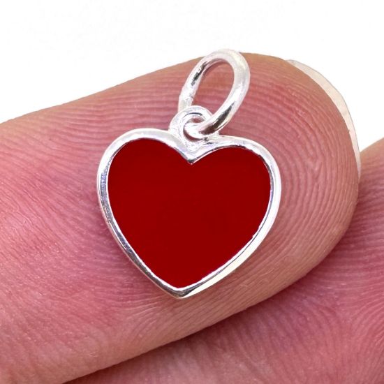 Wholesale 925 Sterling Silver Heart Charm with Red Enamel - 10mm (sold per piece)
