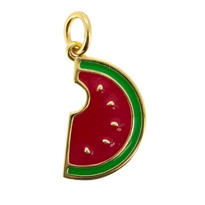 Wholesale Gold Over 925 Sterling Silver Enamel Watermelon Charm - 10x16.5mm (sold per piece)