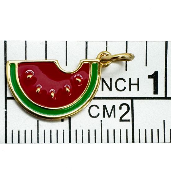 Wholesale Gold Over 925 Sterling Silver Enamel Watermelon Charm - 10x16.5mm (sold per piece)