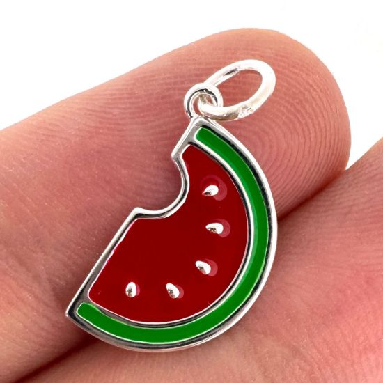 Wholesale 925 Sterling Silver Enamel Watermelon Charm - 10x16.5mm (sold per piece)
