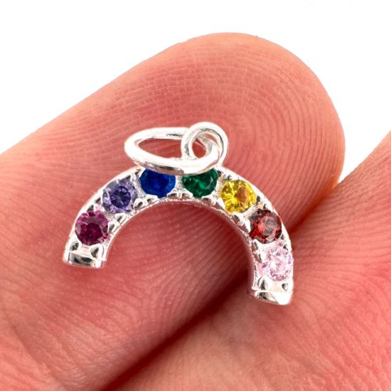 Wholesale 925 Sterling Silver Rainbow Charm With CZ Stones - 8.5mm (sold per piece)