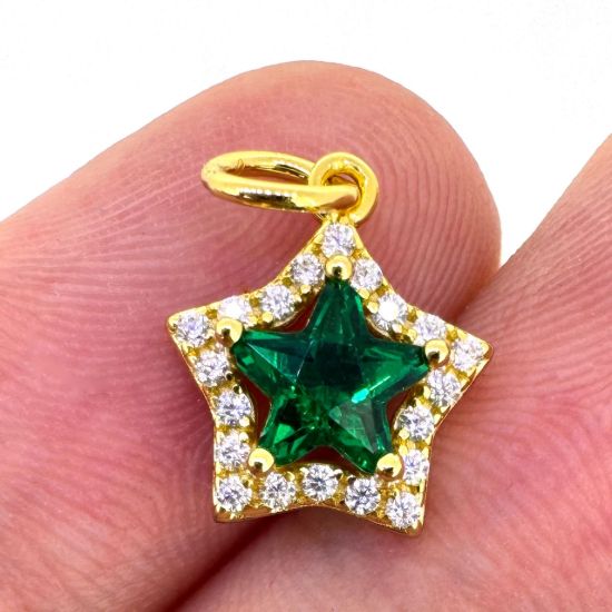 Wholesale Gold Over 925 Sterling Silver Star Charm With CZ Stones - 10mm (sold per piece)
