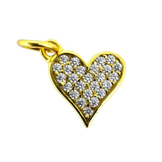 Wholesale Gold Over 925 Sterling Silver Heart Charm with CZ Stones - 10mm (sold per piece)