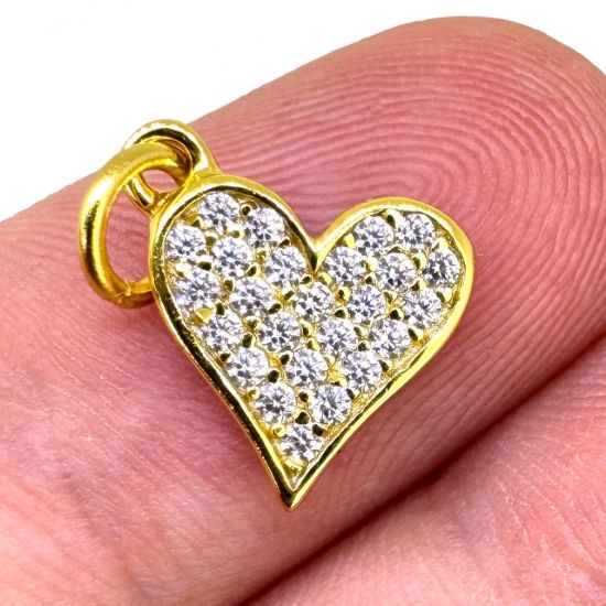 Wholesale Gold Over 925 Sterling Silver Heart Charm with CZ Stones - 10mm (sold per piece)