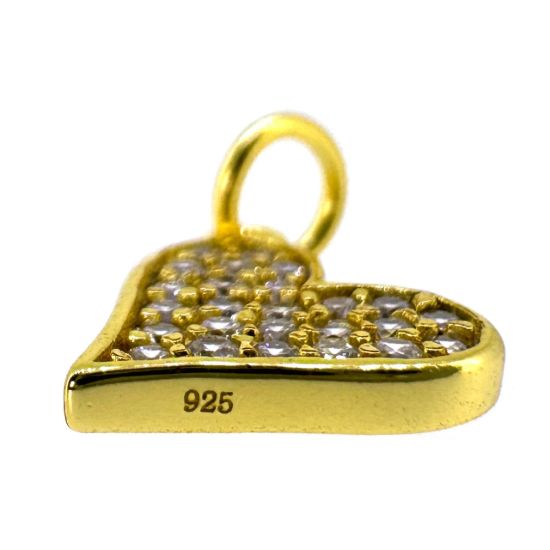Wholesale Gold Over 925 Sterling Silver Heart Charm with CZ Stones - 10mm (sold per piece)