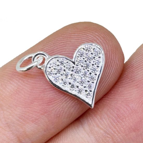 Wholesale 925 Sterling Silver Heart Charm with CZ Stones - 10mm (sold per piece)