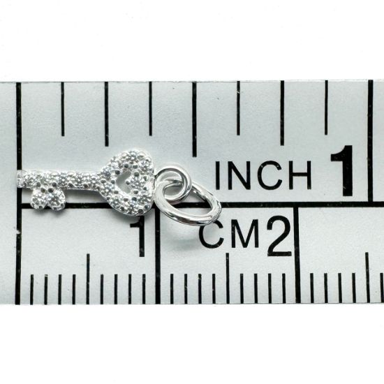 Wholesale Sterling Silver Tiny Key Charm with CZ Stones - 10mm (sold per piece)