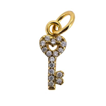 Wholesale Gold Over 925 Sterling Silver Tiny Key Charm with CZ Stones - 10mm (sold per piece)