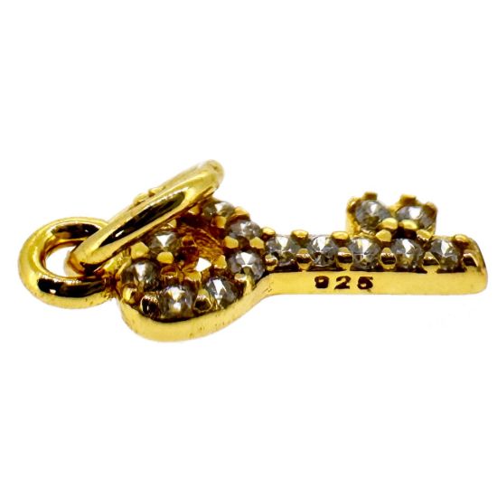 Wholesale Gold Over 925 Sterling Silver Tiny Key Charm with CZ Stones - 10mm (sold per piece)