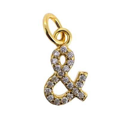 Wholesale Gold Over 925 Sterling Silver Tiny Ampersand Charm with CZ Stones - 8.5mm (sold per piece)
