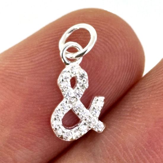 Wholesale 925 Sterling Silver Tiny Ampersand Charm with CZ Stones - 8.5mm (sold per piece)