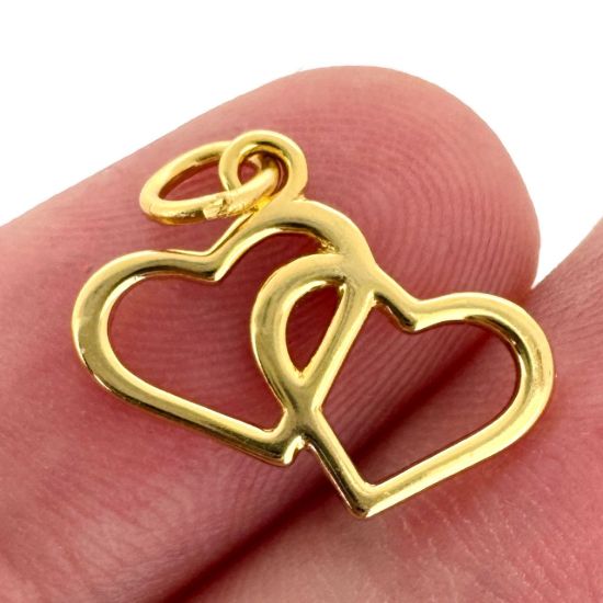 Wholesale Gold Over 925 Sterling Silver Double Heart Charm  - 13x16mm (sold per piece)
