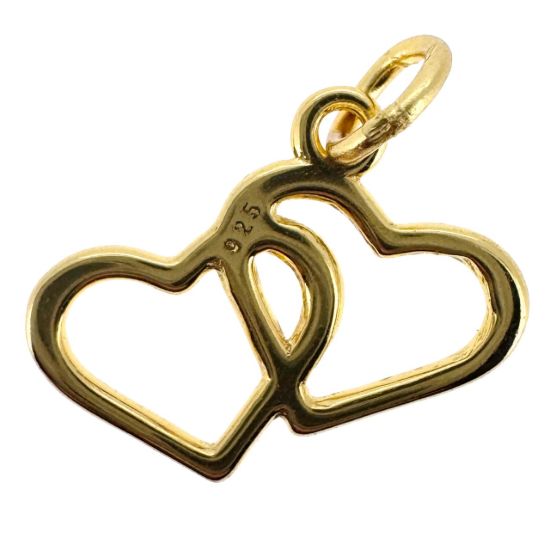 Wholesale Gold Over 925 Sterling Silver Double Heart Charm  - 13x16mm (sold per piece)