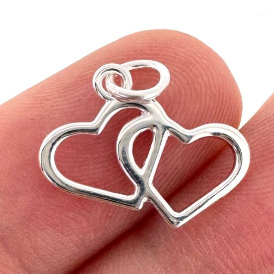 Wholesale 925 Sterling Silver Double Heart Charm  - 13x16mm (sold per piece)