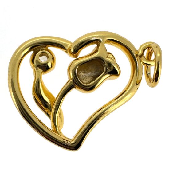 Wholesale Gold Over 925 Sterling Silver Heart Charm with Rose and CZ Charm - 15.5mm (sold per piece)