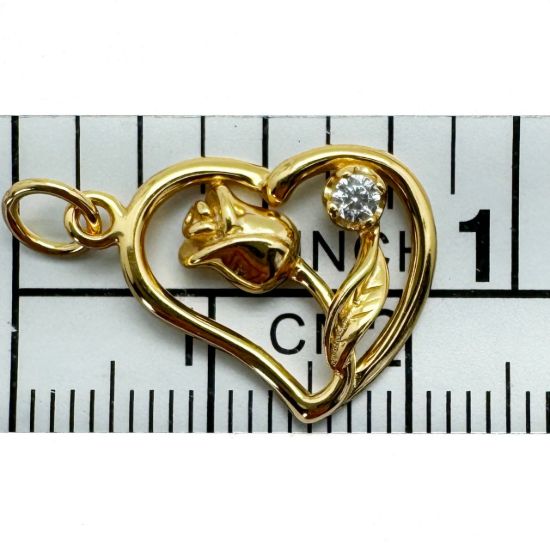 Wholesale Gold Over 925 Sterling Silver Heart Charm with Rose and CZ Charm - 15.5mm (sold per piece)