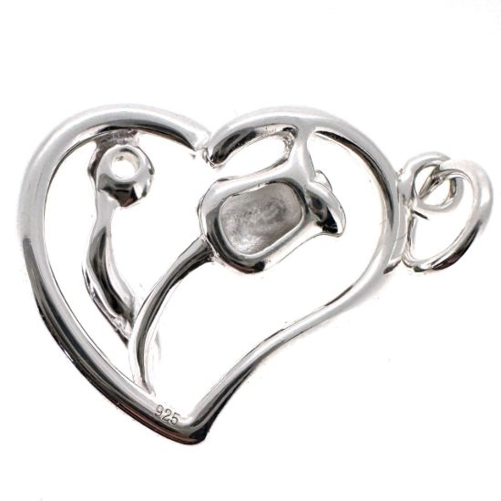 Wholesale 925 Sterling Silver Heart Charm with Rose and CZ Charm  - 15.5mm (sold per piece)