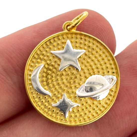 Wholesale 925 Sterling Silver Two Toned Round Astronomy Charm - 17.5mm (Sold Per Piece)