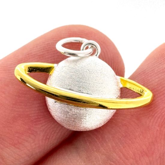 Wholesale 925 Sterling Silver Two Toned Saturn Charm - 9.5mm (Sold Per Piece) 