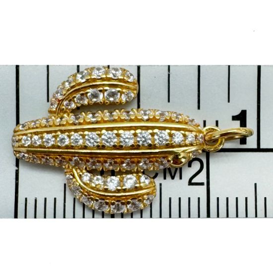 Wholesale Gold Over 925 Sterling Silver Cactus Charm with CZ Stones - 19.5mm (sold per piece)