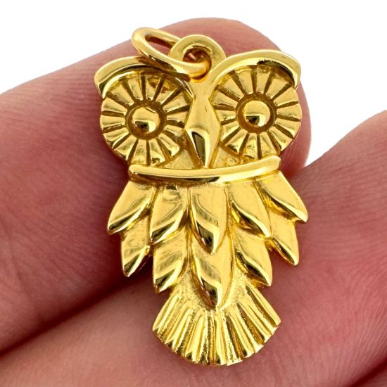 Wholesale Gold Over 925 Sterling Silver Textured Owl Charm - 20.5mm (sold per piece)