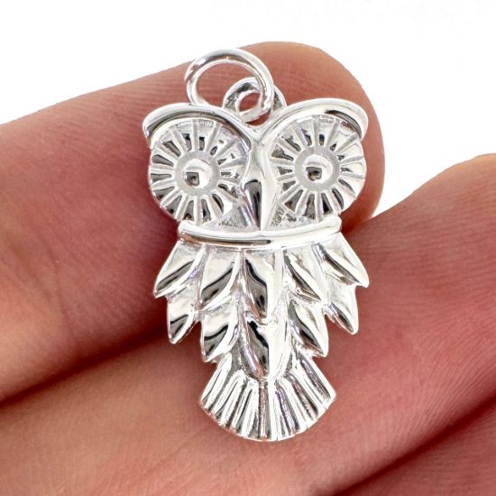 Wholesale 925 Sterling Silver Textured Owl Charm - 20.5mm (sold per piece)