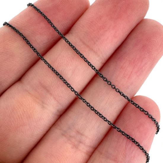 Wholesale Oxidized 925 Sterling Silver Tiny Plain Cable Chain - Unfinished Bulk Chain (sold per foot)