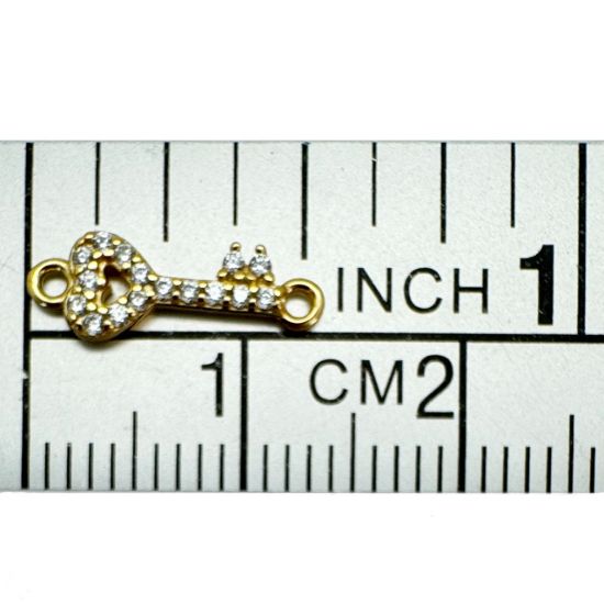 Wholesale Gold Over 925 Sterling Silver Tiny Key Connector with CZ Stones - 13.5mm (sold per piece)