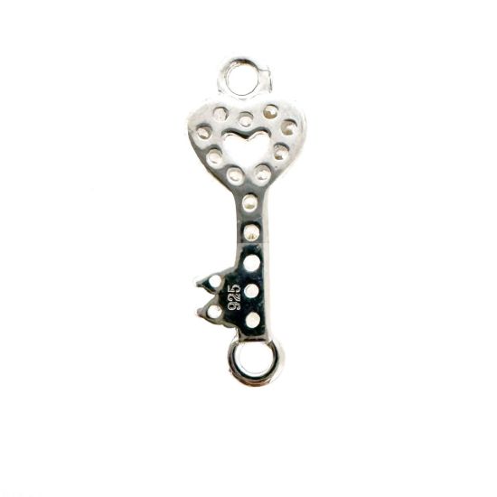 Wholesale 925 Sterling Silver Tiny Key Connector with CZ Stones - 13.5mm (sold per piece)