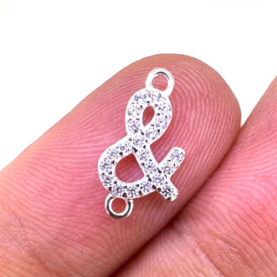 Wholesale 925 Sterling Silver Tiny Ampersand Connector with CZ Stones - 12.5mm (sold per piece)