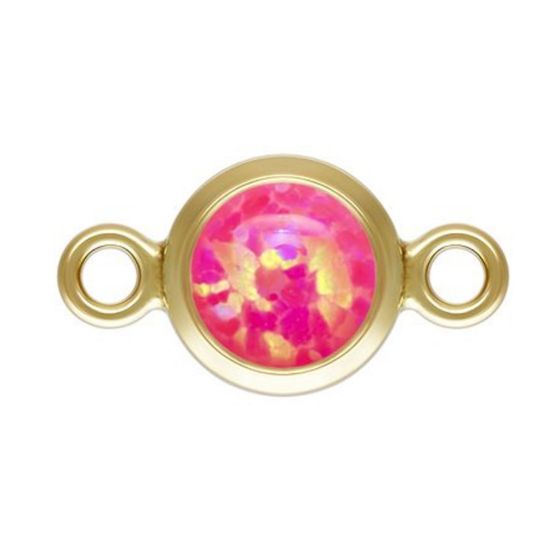 Wholesale 1/20 14k Gold Filled Fancy 4mm Smooth Pink Bello Opal-Flat Back Tiny Round Bezel Connectors