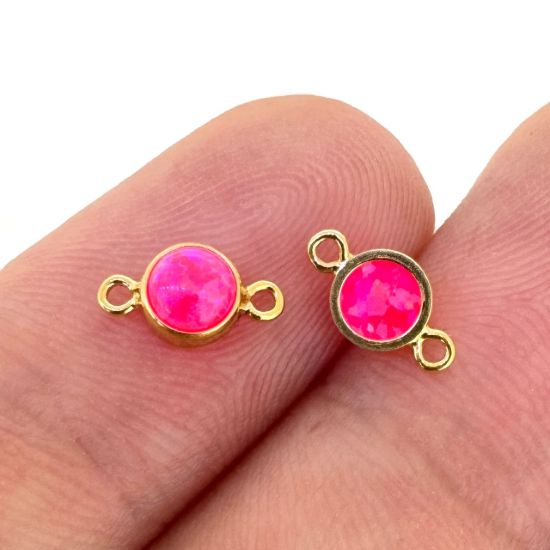 Wholesale 1/20 14k Gold Filled Fancy 4mm Smooth Pink Bello Opal-Flat Back Tiny Round Bezel Connectors