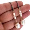 Wholesale Oxidized 925 Sterling Silver Lariat Necklace with Gold Filled White Freshwater Pearl Charms 