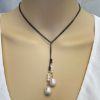 Wholesale Oxidized 925 Sterling Silver Lariat Necklace with Gold Filled White Freshwater Pearl Charms 