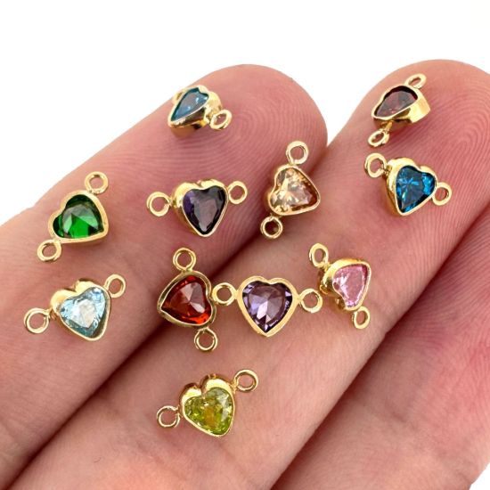Wholesale 14K Gold Filled Fancy Tiny Heart Shaped Birthstone Bezel Connectors - AAA CZ Stones - 4mm (sold per piece)