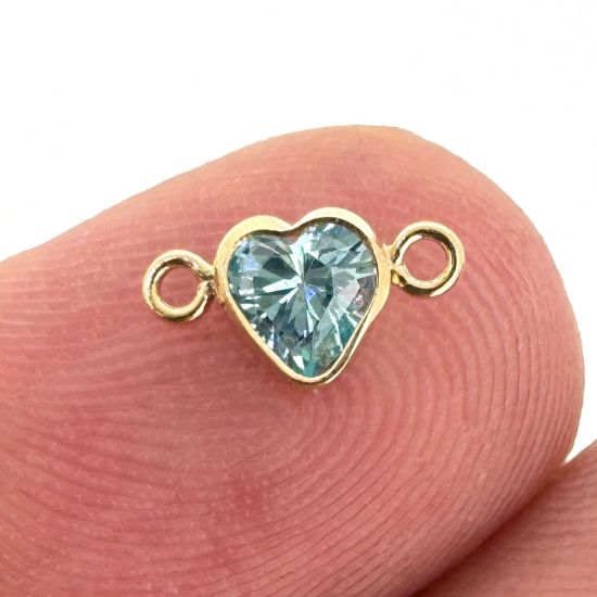 Wholesale 14K Gold Filled Fancy Tiny Heart Shaped Birthstone Bezel Connectors - AAA CZ Stones - 4mm (sold per piece)