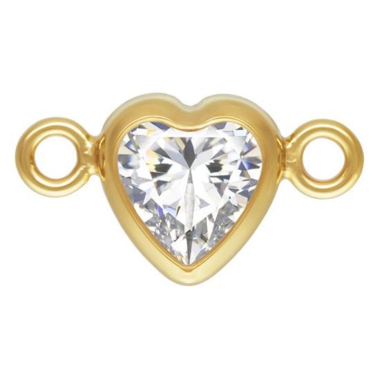 Wholesale 14K Gold Filled Fancy Tiny Heart Shaped Birthstone Bezel Connectors - AAA CZ Stones - 4mm (sold per piece)