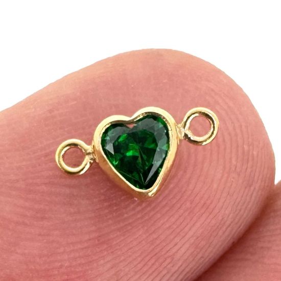 Wholesale 14K Gold Filled Fancy Tiny Heart Shaped Birthstone Bezel Connectors - AAA CZ Stones - 4mm (sold per piece)