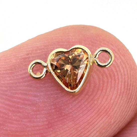 Wholesale 14K Gold Filled Fancy Tiny Heart Shaped Birthstone Bezel Connectors - AAA CZ Stones - 4mm (sold per piece)